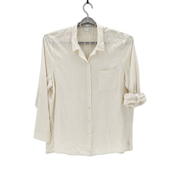J. Jill Tops - J.Jill cream silk roller tab button up size 1X neutral minimalist loose fit